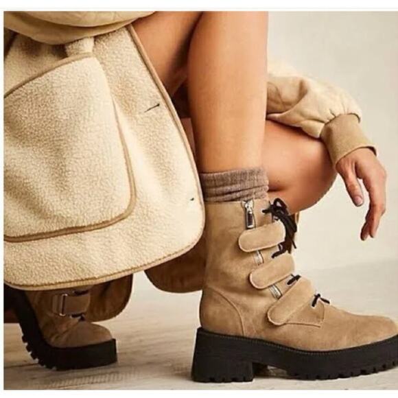 Free People Emmett Boot Lace Up Latte Suede Camel NEW 10 US 40